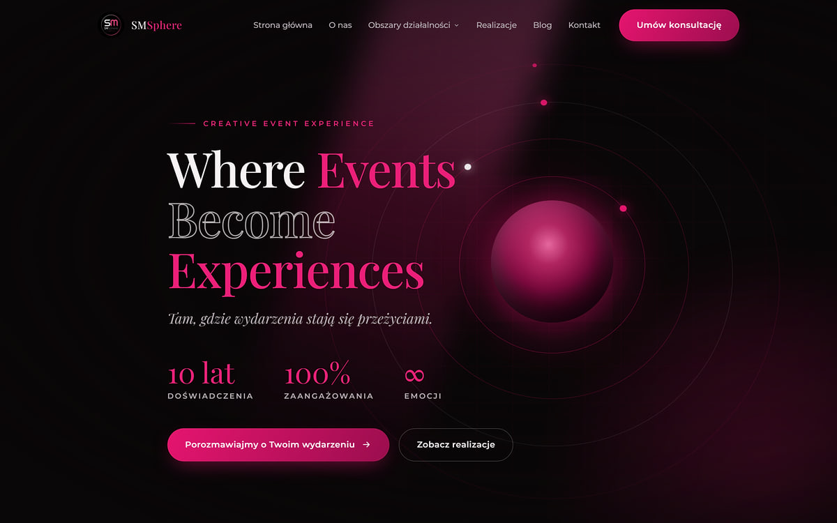 Preview of the SMSphere.pl homepage – event agency