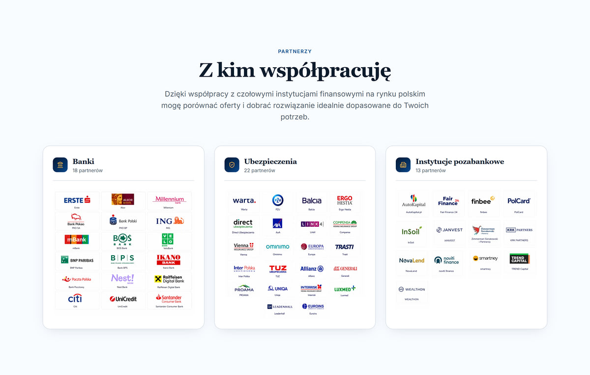 Credit advisor partners section: 18 banks, 22 insurers, 13 non-bank lenders