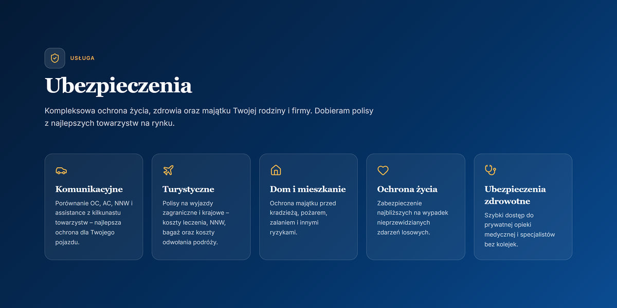Insurance subpage: motor, travel, home, life and health insurance