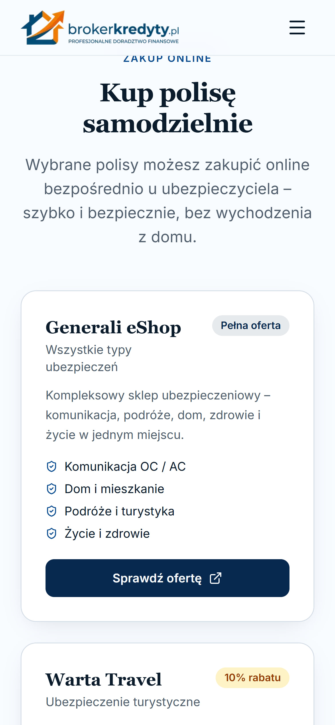 Policy referral links on a phone – the Generali eShop card with a See the offer button
