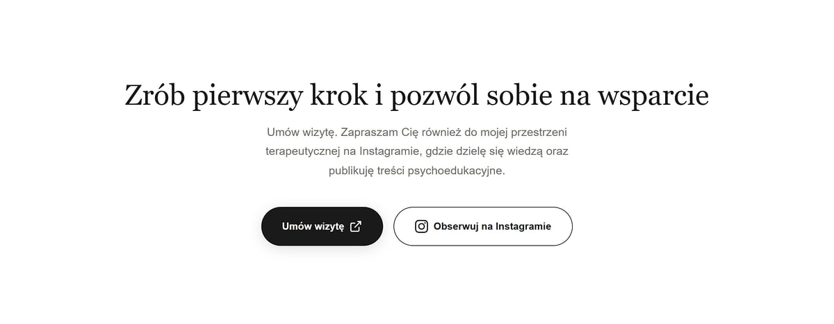 Section with Book a visit and Follow on Instagram buttons on a psychologist website